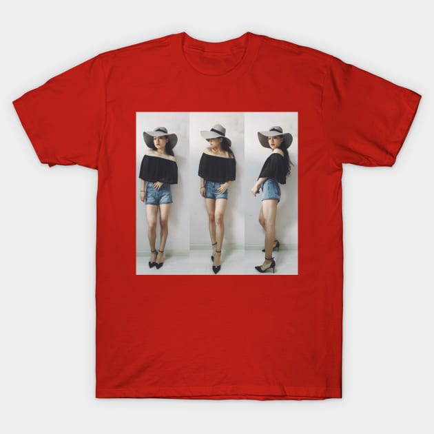 Modeling 2 T-Shirt by strong chinese girl